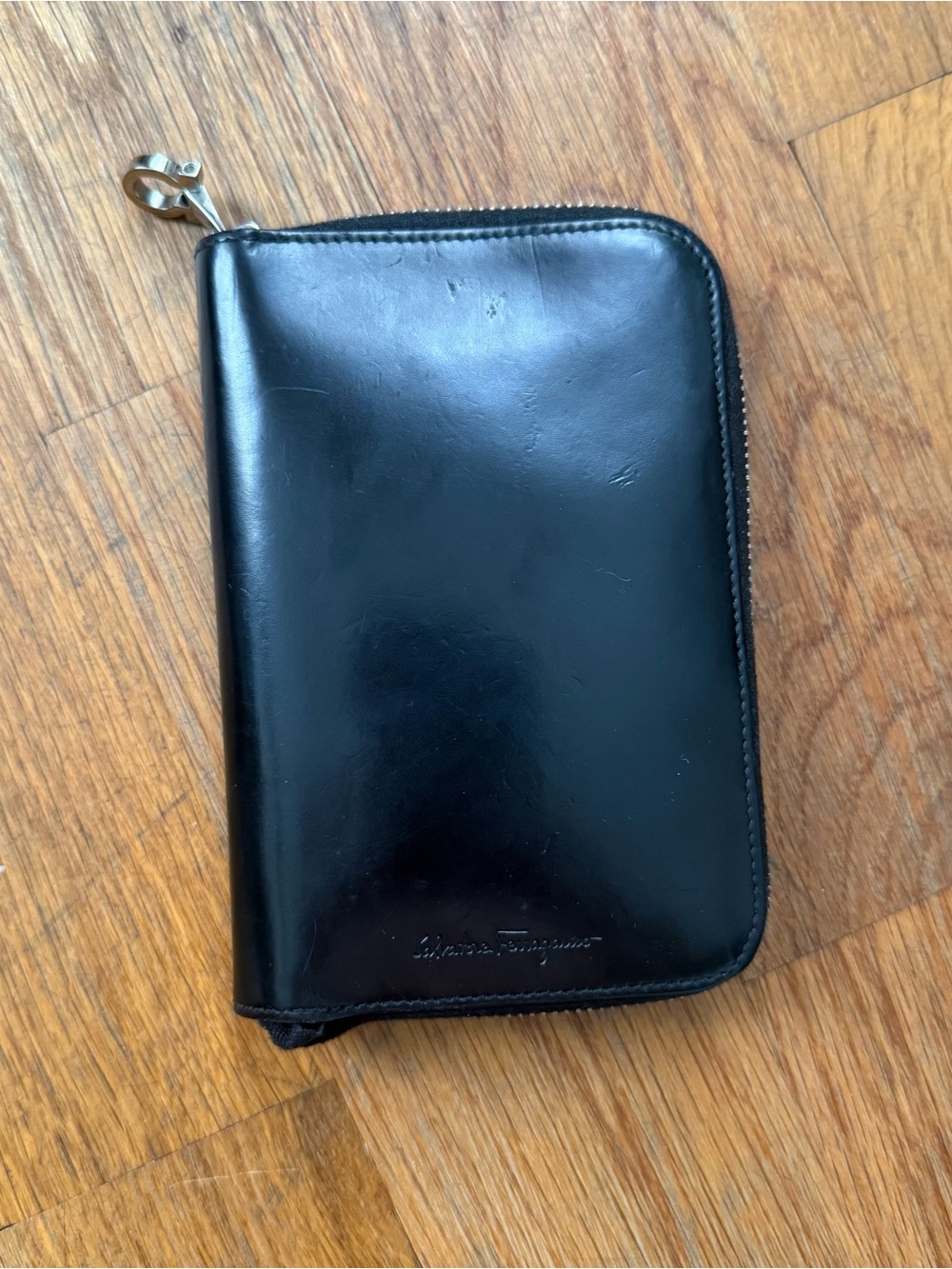Salvatore Ferragamo Black Leather Zip-Around Wallet